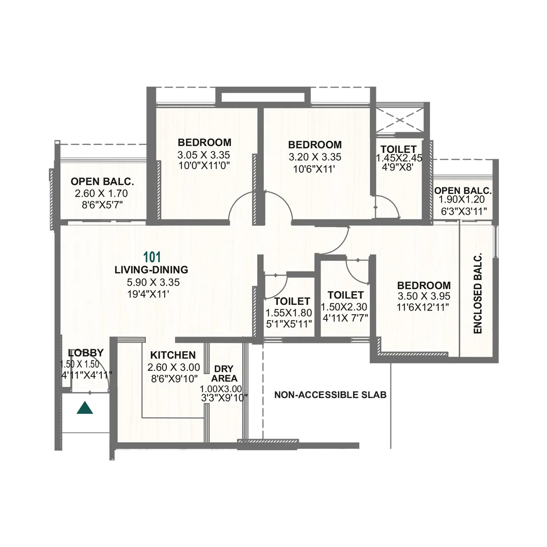 GK Aryaban Ravet-Pune 3 BHK Floor Plan Image